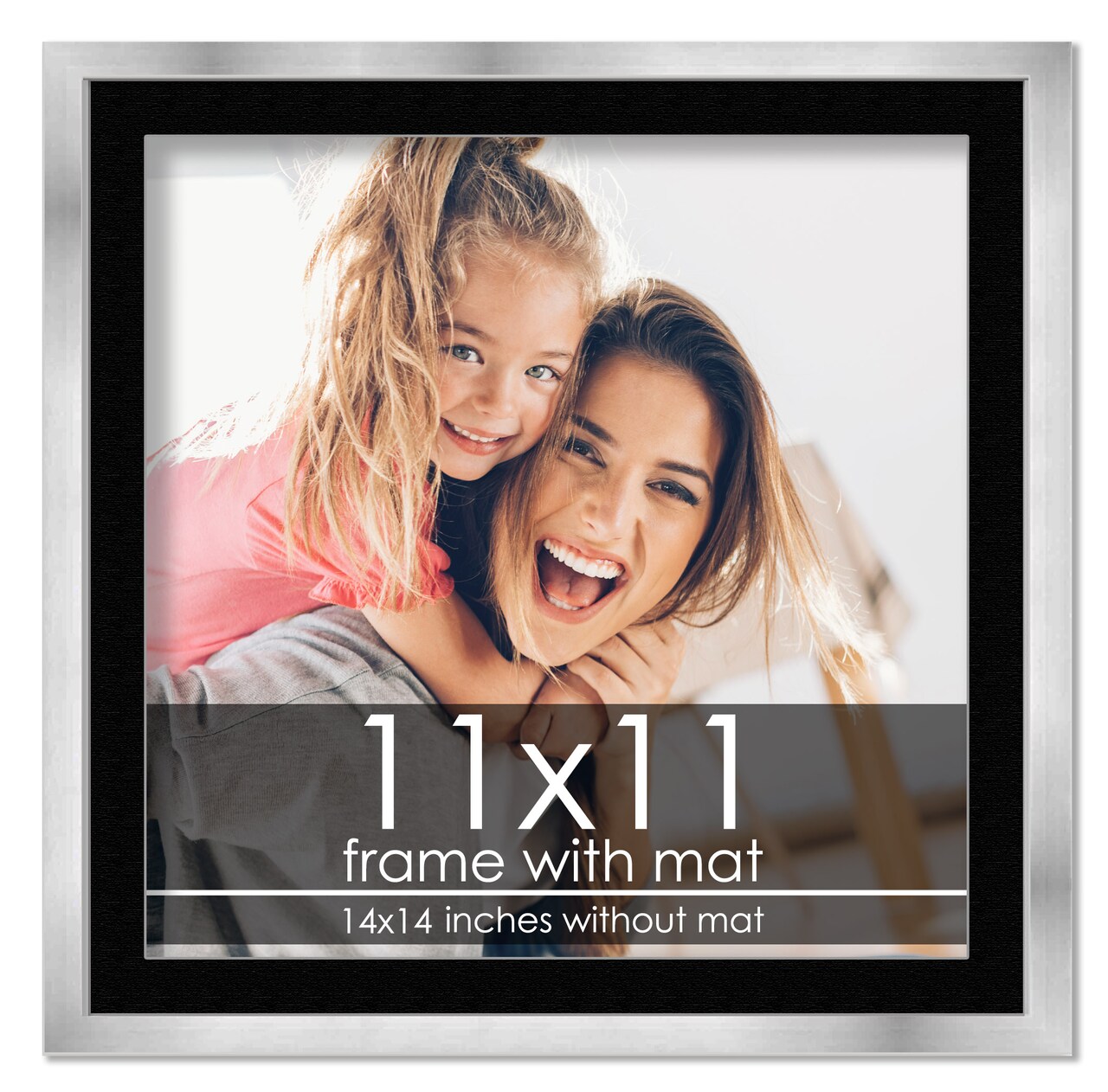 11x11 Frame with Mat - Silver 14x14 Frame Wood Made to Display Print or Poster Measuring 11 x 11 Inches with Black Photo Mat